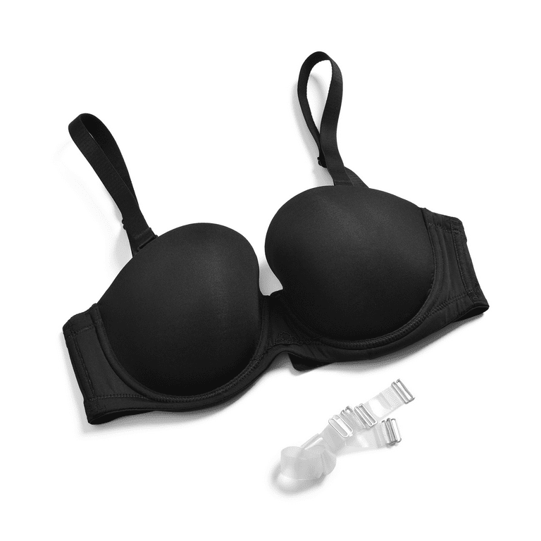 YANDW Strapless Convertible Multiway Comfort Supportive Underwire Plus Size  Bra with Clear Straps Black,34C