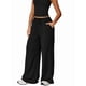 thumbnail image 2 of Pantalones Deportivos Casuales Holgados de Pierna para Mujer, Rectos, de Tiro Bajo, con Bolsillos con Cordón Elástico Negro L, 2 of 7