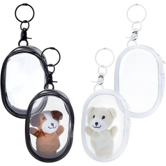 12pcs Clear Figure Display Bag with Keychain Portable Mini Figure Storage Bag Hanging Blind Box Organizer Oval Carrying Figures Display Case for Mini Figure Collectors Headphone 2 Color Mixed Color