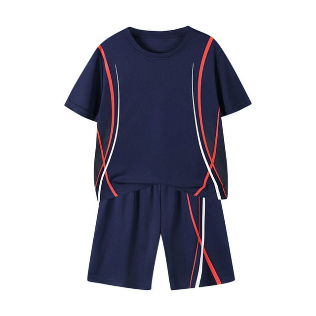 HVOBTTY Ensemble Décontracté 2 Pcs pour Tout-Petits, Manches Courtes, Mode Garçon, Col Rond, Short, Costume de Sport Bleu Foncé, 150