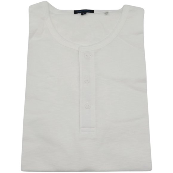 Patrick Assaraf Men's White Pima Cotton Stretch Henley T-Shirt Graphic - S