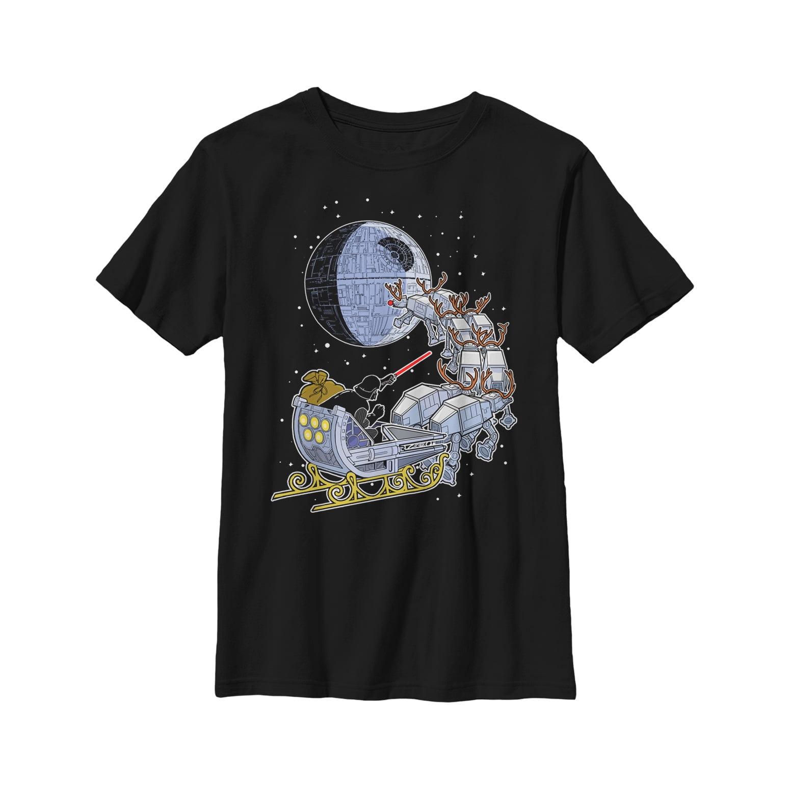 Boy s Star Wars Christmas Darth Vader Santa s Sleigh Graphic Tee Black Medium