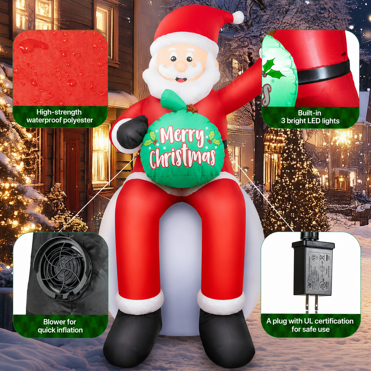 Belita Amy 6ft Inflatable Sitting Santa with LED Lights photo 7