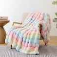 thumbnail image 6 of Faux Fur Throw Blanket for Couch Rabbit Fleece - Rainbow Fluffy Blanket for Sofa Bedroom Living Room, Cozy Soft Plush Luxury Thick Winter Fuzzy Comfy Bubble Blanket - 17.7" x 17.7", 6 of 9