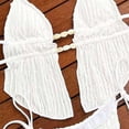 thumbnail image 6 of LEKWK Textured Bikini Sets for Women 2 Piece Halter Neck Swimsuit Shell Detail Split Front Top Tie Side Cheeky Bottom Boho Vacation Beach Outfits, 6 of 7