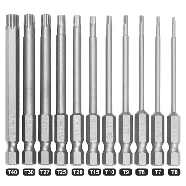 11Pcs Torx Screwdriver Bit Set 1/4 Inch Hex Shank Tough Torx Star Hex Security Bit Set Professional Magnetic Star S2 Steel Screwdriver Set Bits T6-T40 for Car Vehicle Driver Use