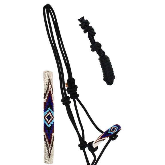 Nylon Horse Braided Beaded Noseband Rope HALTER Lead Rope Tack Black 606RT30