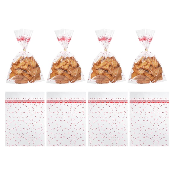 Uxcell 100 Count Clear Treat Bags, Valentines Cookie Bags Red 9.8" x 7.1"