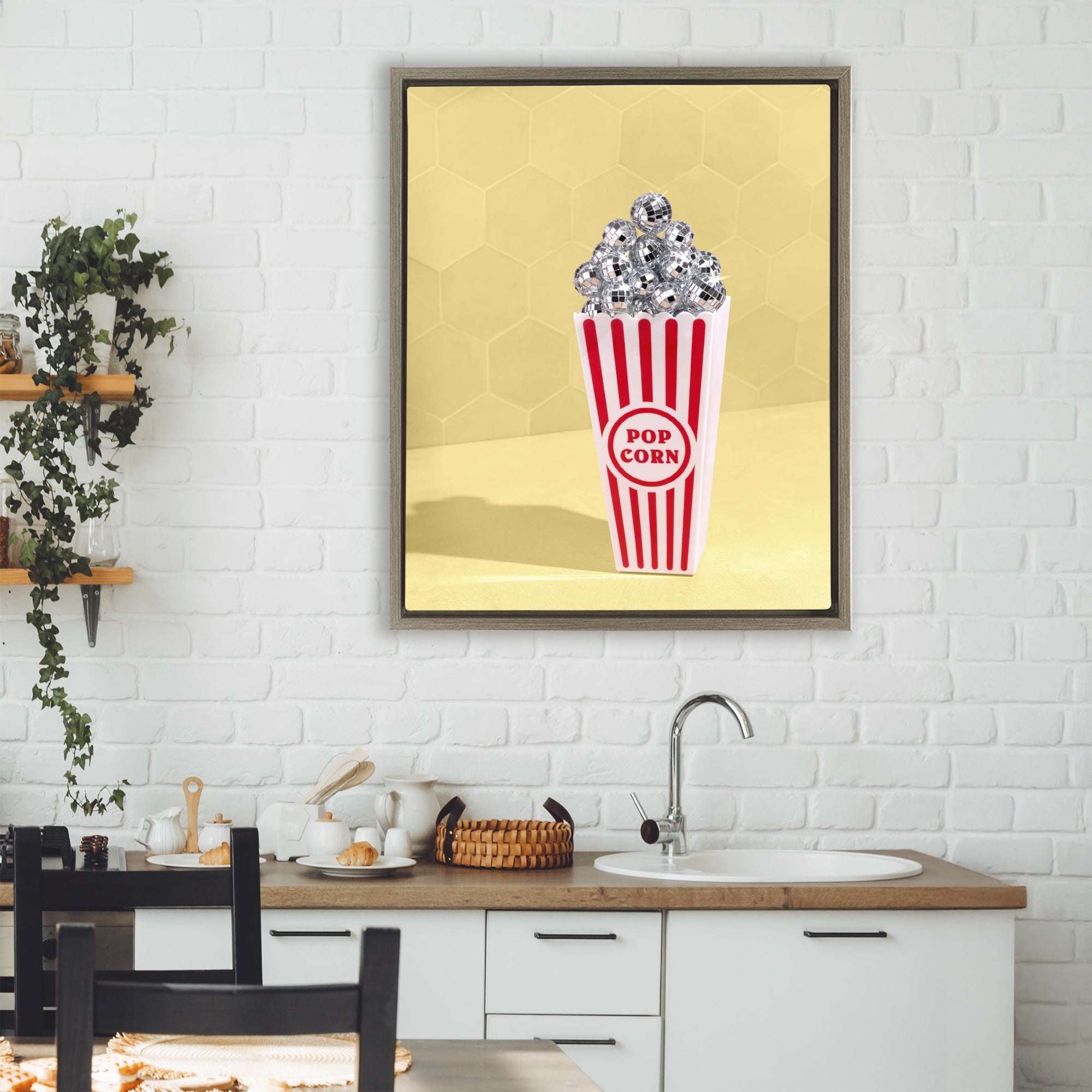 Stupell Industries Disco Filled Popcorn Brown Framed Floater Canvas Wall Art, design by LISH Creative