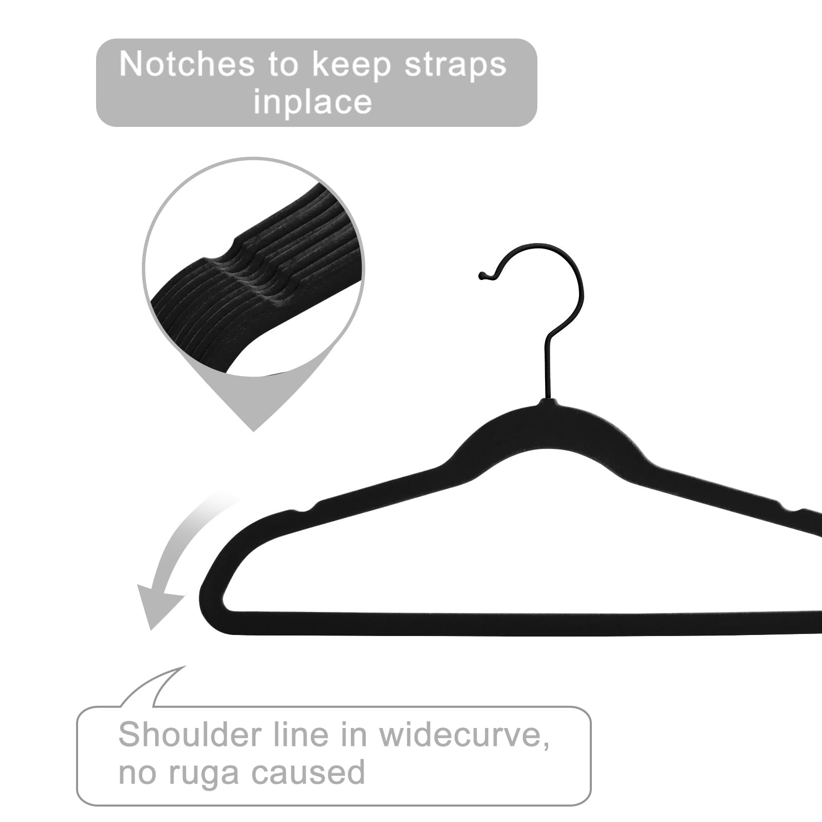 Hangers Non-slip Big 14 Inch For Teen Clothes Pack Of 50(black/black)