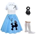 thumbnail image 5 of Staki Girls 50s Outfit Girls 1950s Poodle Skirt Costume Set, 4PCS Sock Hop Outfit, Retro 50s Dress Up Costume for Halloween, School Party 2T 3T 4T Pink,4-5 Years, 5 of 5