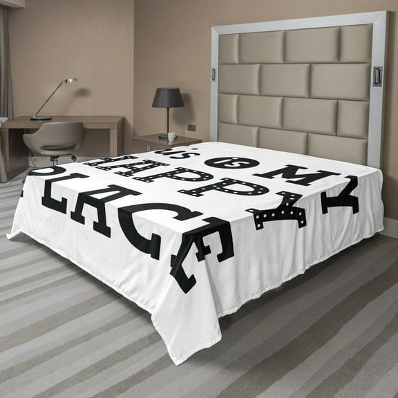 Ambesonne Saying Flat Sheet, His is My Happy Place Phrase, California King, Charcoal Grey White