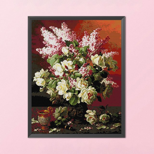 Cuadros Decorativos Punto de cruz completo Hilo de algodón de 14 quilates Bordado impreso lila y rosa DIY Ndcxsfigh Nuevos Originales