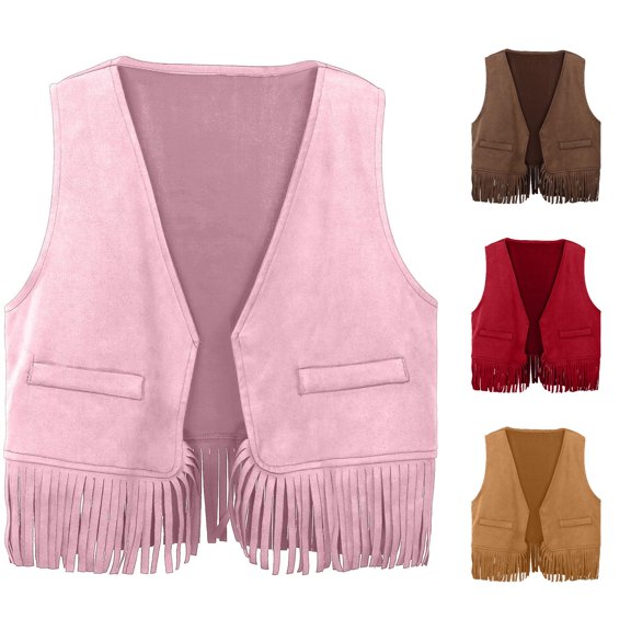 RMGVDSD Baby Boys Girls Western Cowboy Outfit Cowgirl Fringe Vest Sleeveless Tassel Waistcoat Tops Halloween Party Clothes 9-10 Years