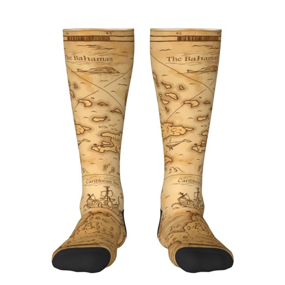 Gaeub Old Vintage Map Of Sea Print Design Socks Stretchy High Tube Socks for Men Women Teens , Softball Soccer Socks for Hiking, Sport