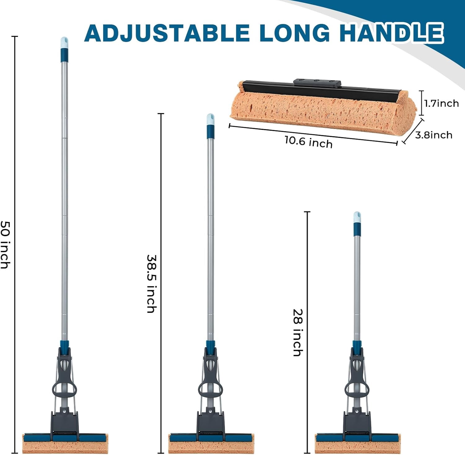 Heavy Duty Roller Mop with 4 Refill Heads, Self-Squeeze Handle for Hardwood Tile and Wall Cleaning