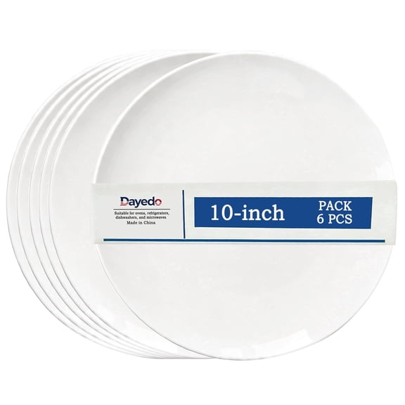 Dayedo 10 inch white ceramic plate set, suitable for family gatherings dinner plate, 6 piece set