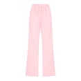 thumbnail image 4 of HKYNLAG Womens Cotton Linen Pants With Pockets Pull On Petite Summer Pants Drawstring Elastic Waist Pants Lounge Pants Straight Leg Lightweight Trousers Pink S, 4 of 5
