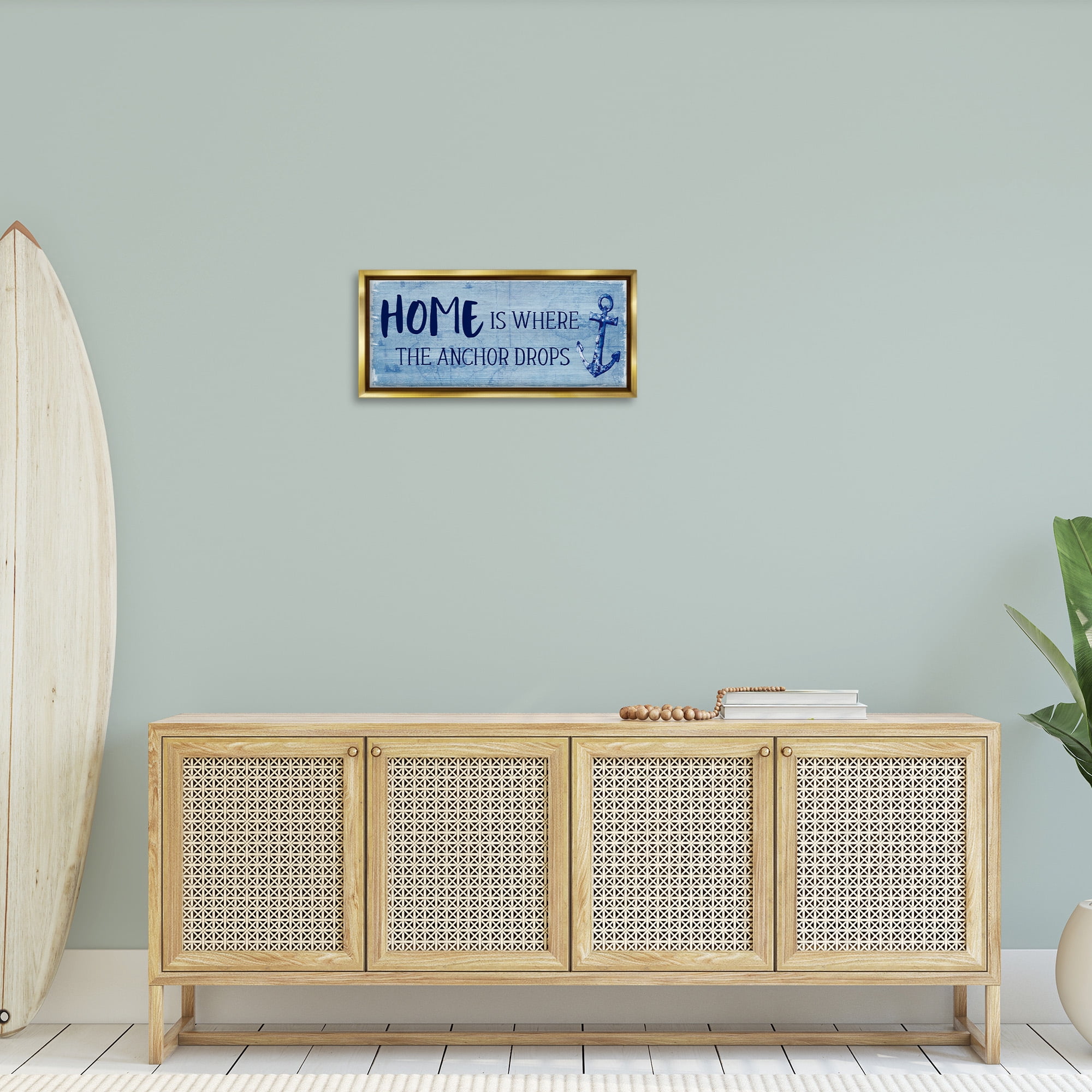 Stupell Industries Home Is Where Anchor Drops Nature Painting Gold Floater Framed Canvas Art Print Wall Art, 25 x 11
