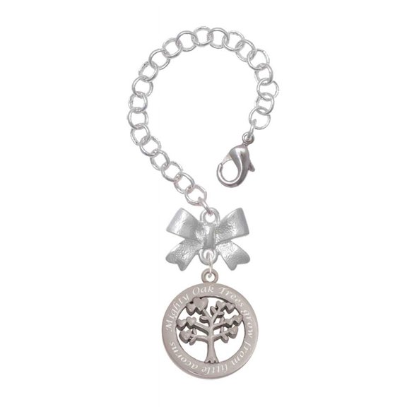 Delight Jewelry Stainless Steel Mighty Oak Tree of Life - Silvertone Bow Charm Accessory for Tumblers and Thermal Cups