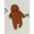 thumbnail image 3 of Bagilaanoe Newborn Baby Girl Boys Fall Hooded Jumpsuits Solid Color Long Sleeve Bodysuit 3M 6M 12M Infant Zip Up One Piece Romper, 3 of 8