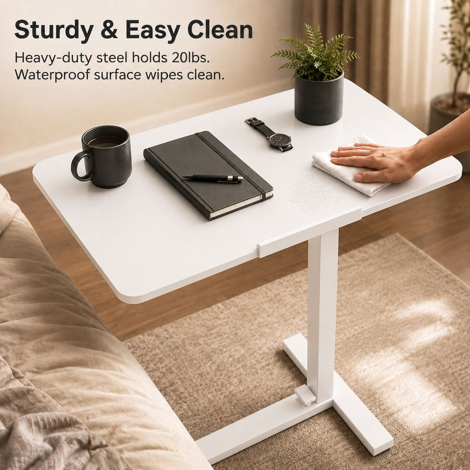 Alvantor Adjustable Bedside Table with Wheels, Overbed Table Portable Standing Cart & Laptop Desk with Adjustable Height and Inclination, Suitable for Bed, Couch, Wheelchair