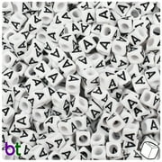 BeadTin White Opaque 6mm Cube Plastic Alpha Beads - Black Letter A (80pcs)