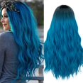 thumbnail image 1 of Mildiso Pelucas azules para mujer de 26.0 in de largo, peluca azul degradado con gorro de peluca, peluca de sirena azul ondulada rizada, pelucas naturales lindas y suaves para fiesta diaria M052B, 1 of 5