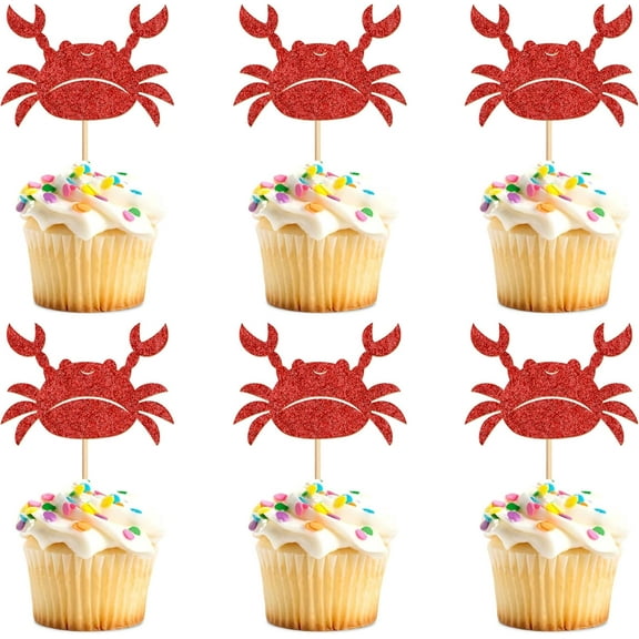 12pcs Crab Cupcake Topper Ocean Themed Party Crab Cupcake Decorations Baby Shower Birthday Party Decorations