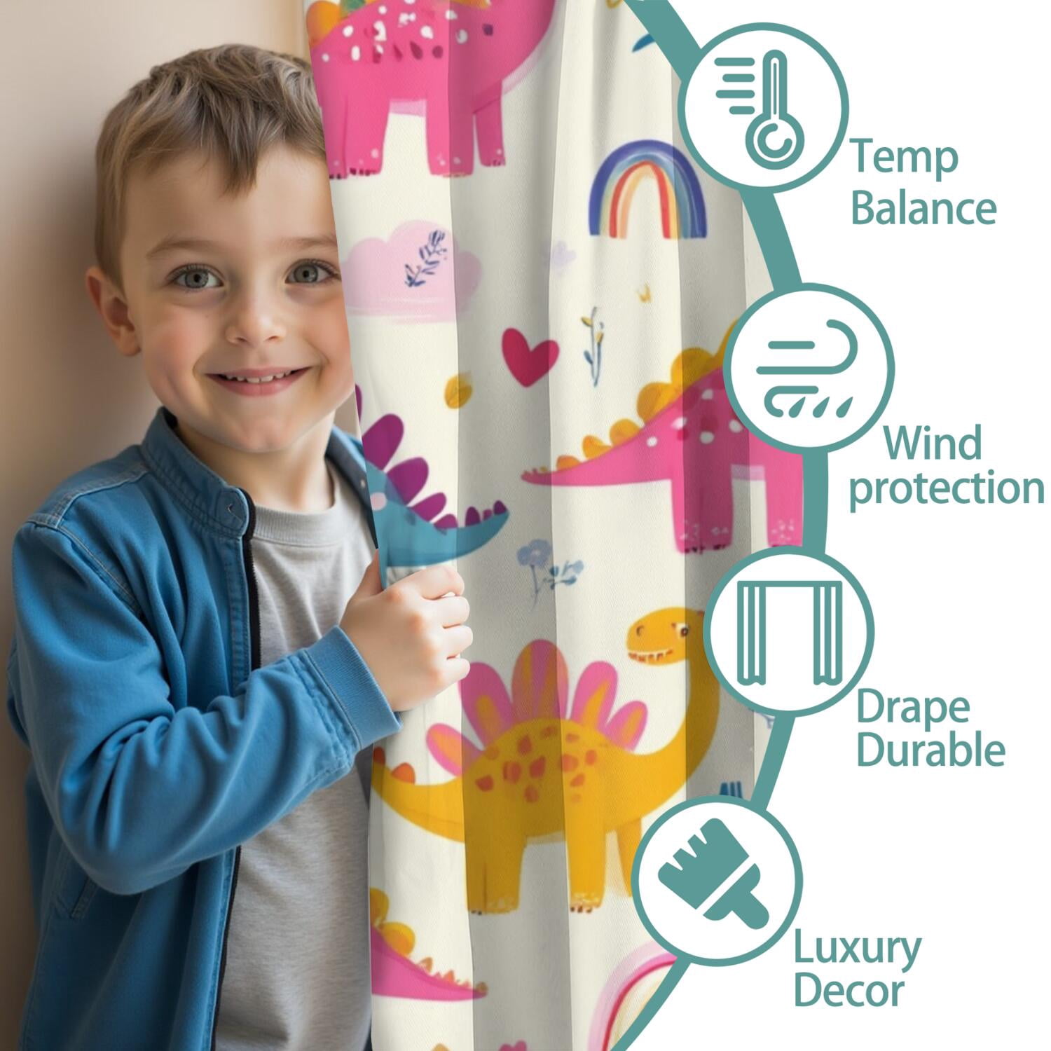 Blackout Kids Curtains,Cute Dinosaur Pattern Childrens Insulated Curtains Set Of 2,Bedroom Essentials,Toddler Room Decor 42x63in(106x160cm)