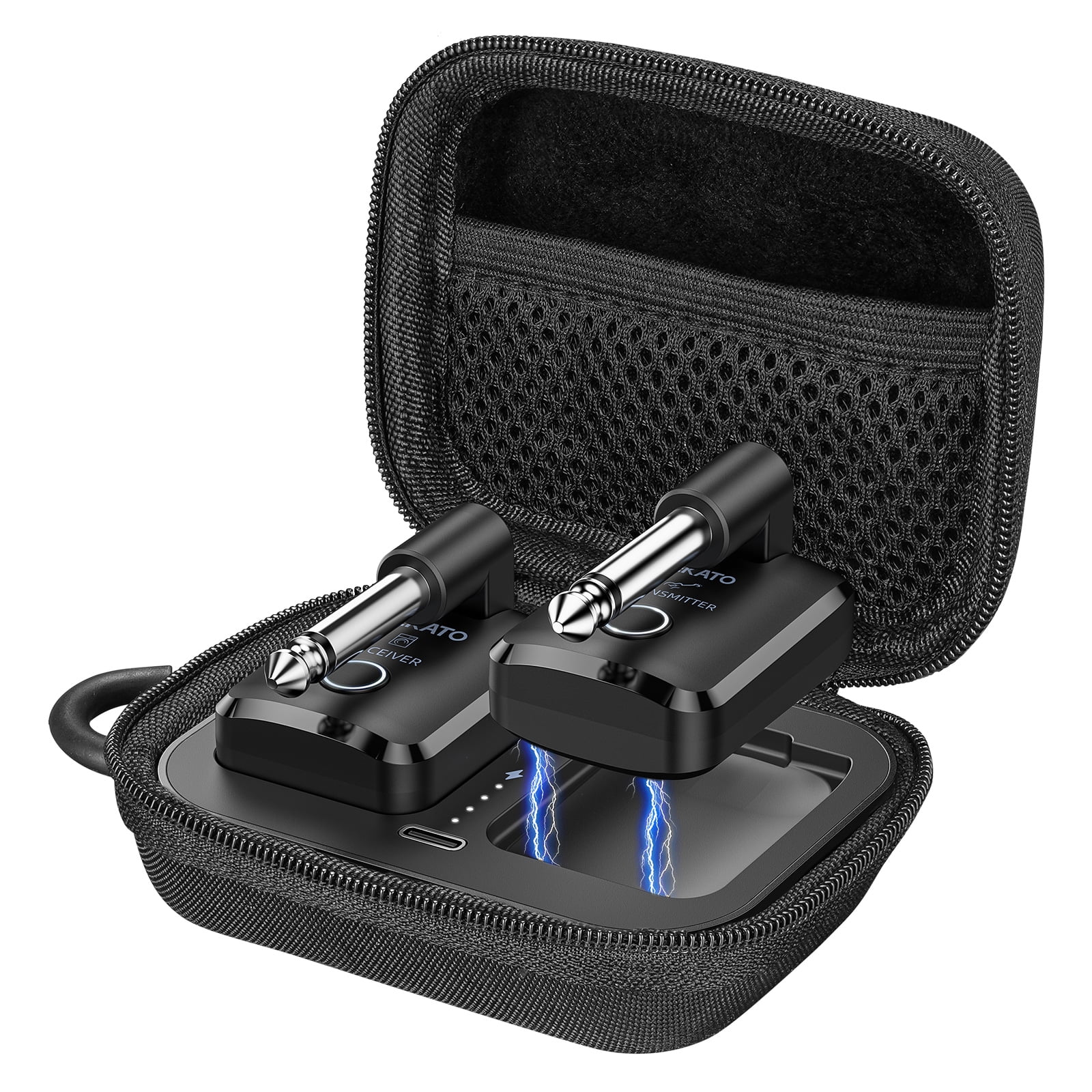 LEKATO WS-300 Wireless Guitar System with Charging Case 2.4 GHz Rechargeable Audio Wireless Guitar Transmitter Receiver High Fidelity Sound for Guitar Bass and Keyboard