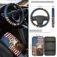 thumbnail image 3 of Jeiento Eagle 17 Pcs Car Interior Cover Set US Flag Car Front Rear Seat Cover with Floor Mats Armrest Cover Seat Belt Pads Steering Wheel Cover Coaster Chapstic Keychain Holder Auto Accessory, 3 of 8