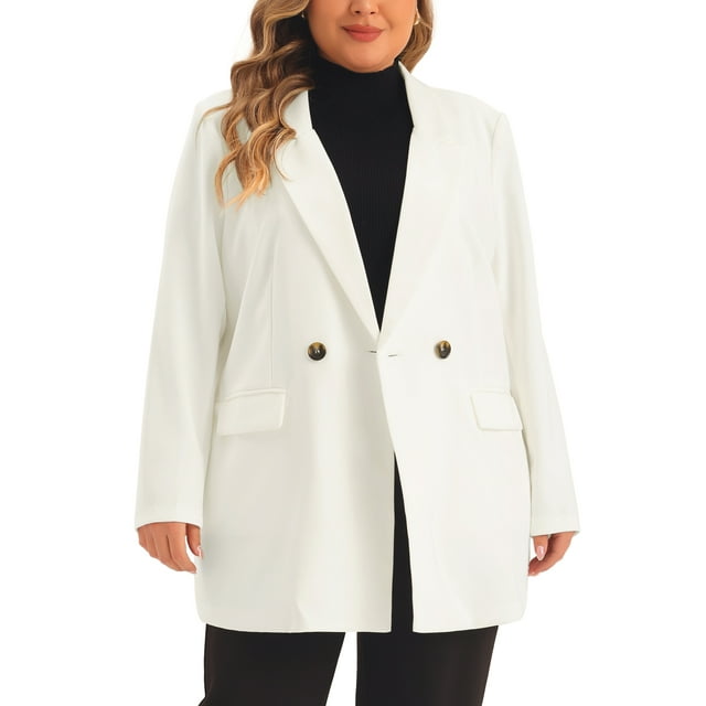 Blazers de mujer de tallas grandes Agnes Orinda con solapa y botones, chaquetas de trabajo con bolsillos, Blazer 1X blanco