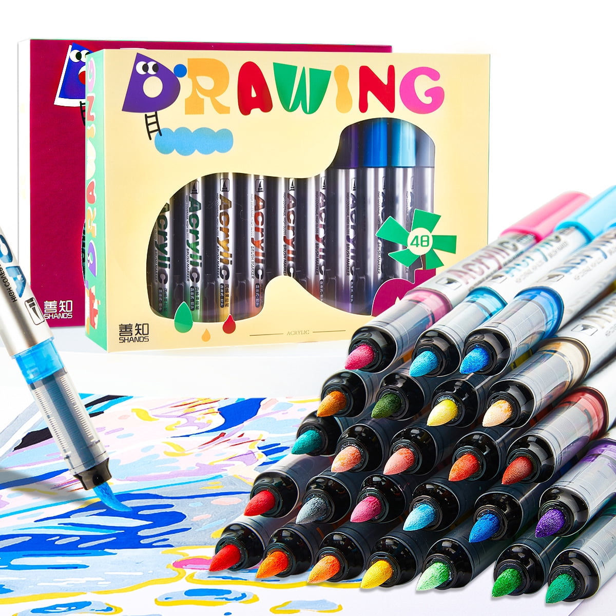 Acrylic Paint Markers, 24/36/48 Colors with Direct-Liquid Ink Control System, Professional-Grade Paint Pen for Rock Painting, Canvas, Glass, Plastic, Fabric & Creative Crafts