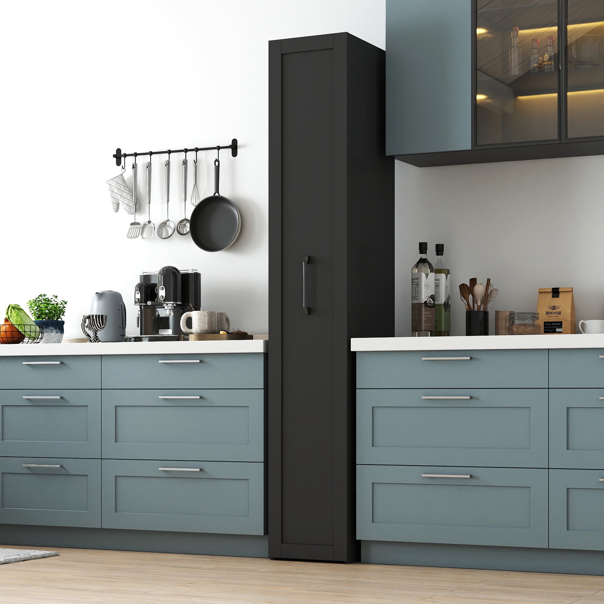 Large Slim Storage Cart Kitchen Rolling Narrow Cabinet with Handle Wheels, Black