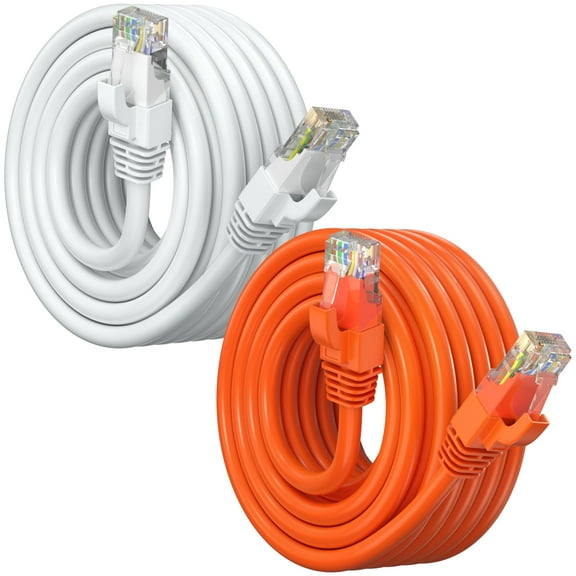 Maximm Cat 6 Ethernet Cable 25 ft (2-Pack) - High-Speed LAN Cable, Internet Cable, Patch Cable, and Network Cable - UTP, 10Gbps, 550MHz Ethernet Cord - Orange & White