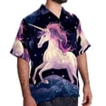 thumbnail image 2 of Starry Unicorn Men's Short Sleeve Poplin Shirts, Casual Printed Button Down Tops for Summer Beach, Unisex with Spread Collar, 2 of 6