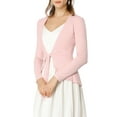 thumbnail image 1 of INSPIRE CHIC Women's Tie Front Long Sleeve Ruffled Hem Open Front Knit Cardigan M Pink, 1 of 8