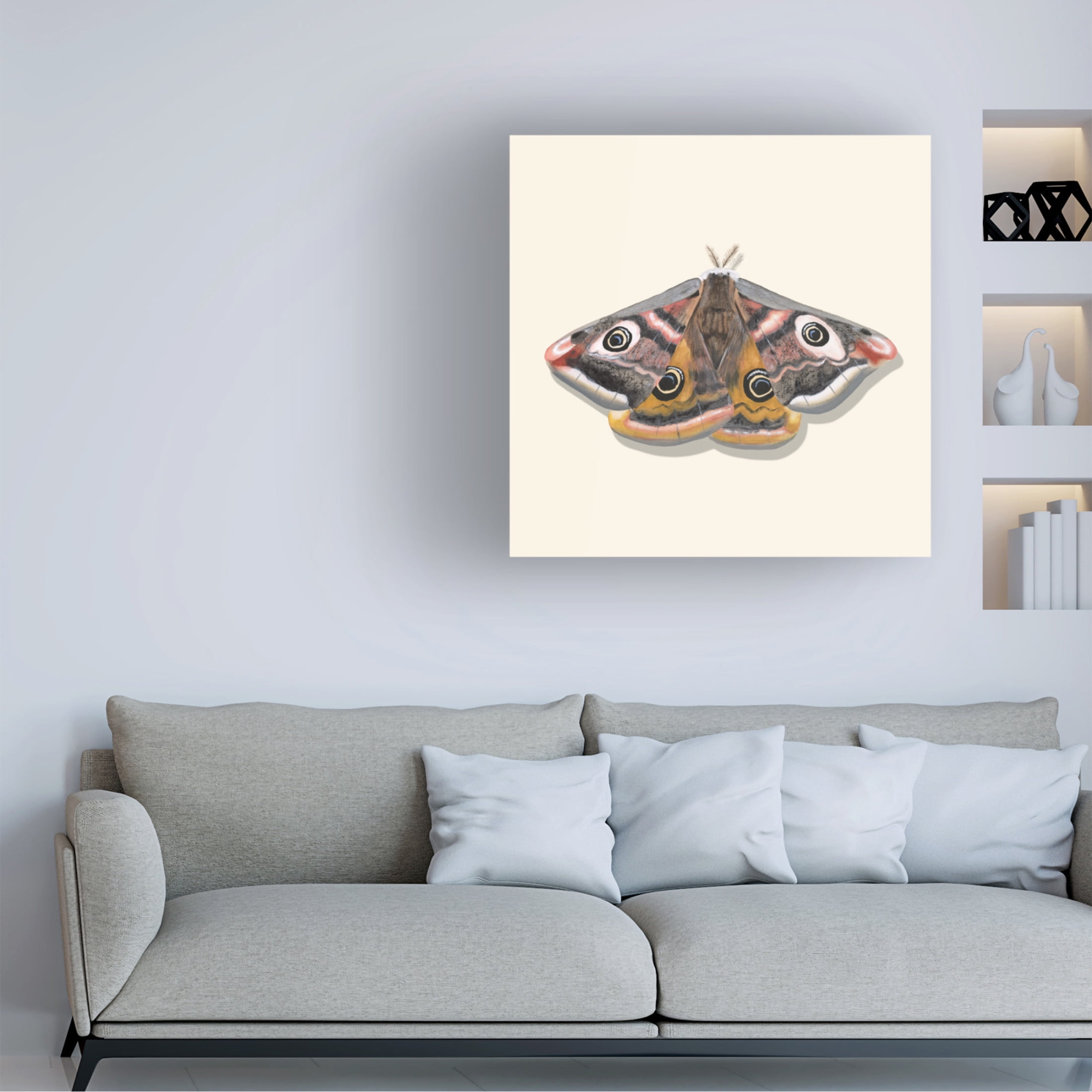 Canvas Wall Art - Michael Willett 'Watercolor Moths I' Wall Art for Living Room, Bedroom, or Office Décor by Trademark Fine Art - 35 x 35 Inches