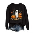 thumbnail image 2 of CLOISE Womens Halloween Sweatshirts Funny Ghost Graphic Pullover Sweatshirts Fall Long Sleeve Crewneck Hoodies Shirts Casual Blouses Holiday Party Outfits Black XL Treat, 2 of 5