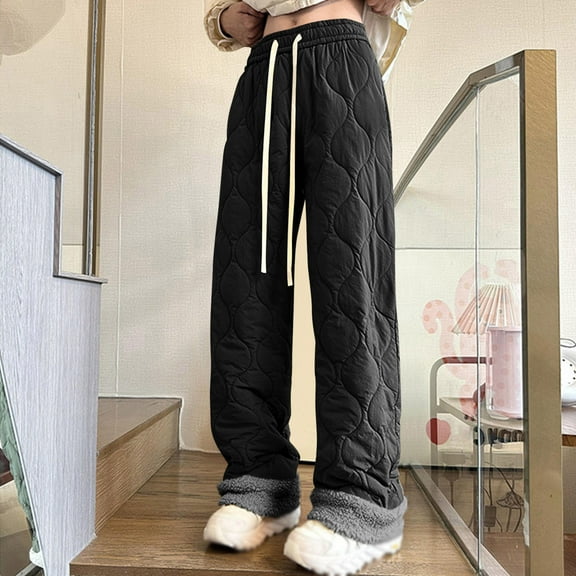 FDGIU Trousers Plus Velvet Men's Casual Thick Solid Color Warm Lamb Wool Straight Pocket Full Length Pants Heavyweight Fleece Cargo Pants