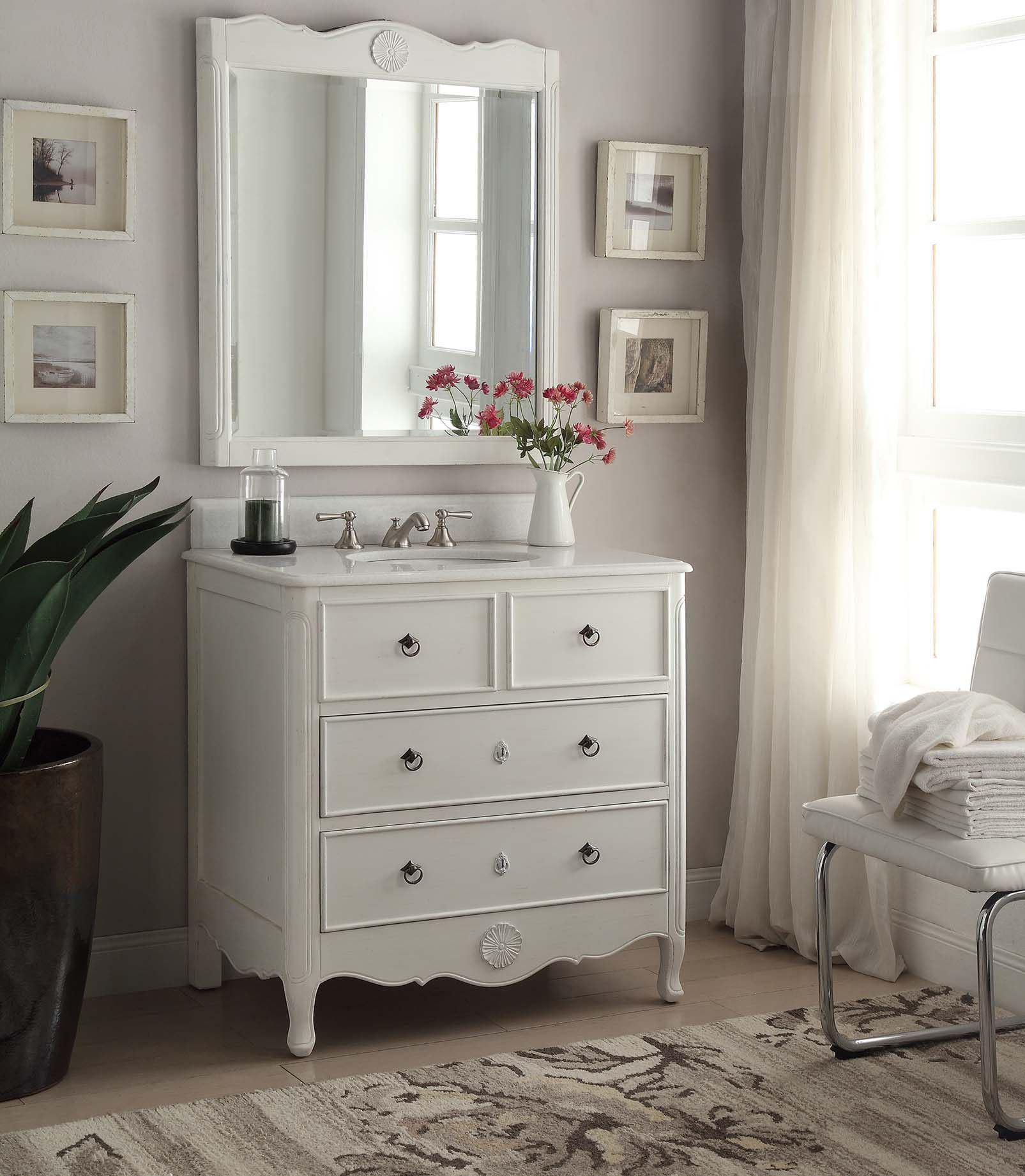 34" Benton Collection Daleville Shabby Chic Distressed Gray Bathroom