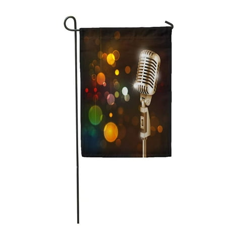 Myine Electronics KDAGR Karaoke of Vintage Microphone on Abstract Bokeh Mike Electronic Garden Flag Decorative Flag House Banner 12x18 inch ()