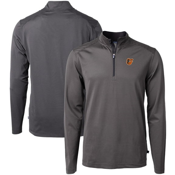 Men's Cutter & Buck Black/Gray Baltimore Orioles Virtue Eco Pique Micro Stripe Recycled Quarter-Zip Pullover Top