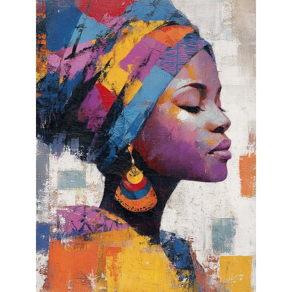 Qisvanset African Woman Portrait Abstract Canvas Wall Art 15.75x11.81 INCHES
