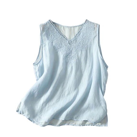 NTACZA Womens Tank Tops V-Neck Casual Cotton Sleeveless Lace Trim Summer Tops for Women