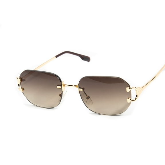 Gold Frame Brown Gradient Tint Elegant Rimless Hip Hop Summer Sunglasses