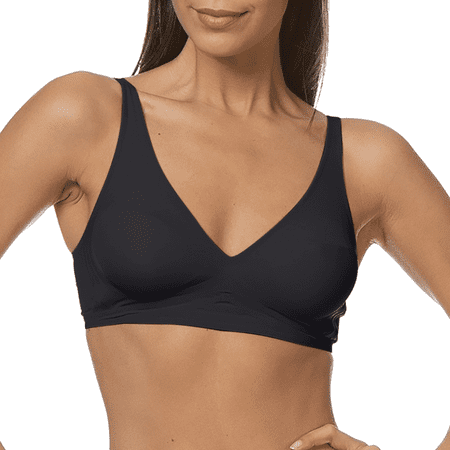 Fulorrnie Bras for Women Petite Push Up Wirefree Comfort Lift Plunge Back Fat Smoothing Balconette Bralette Bra Black M