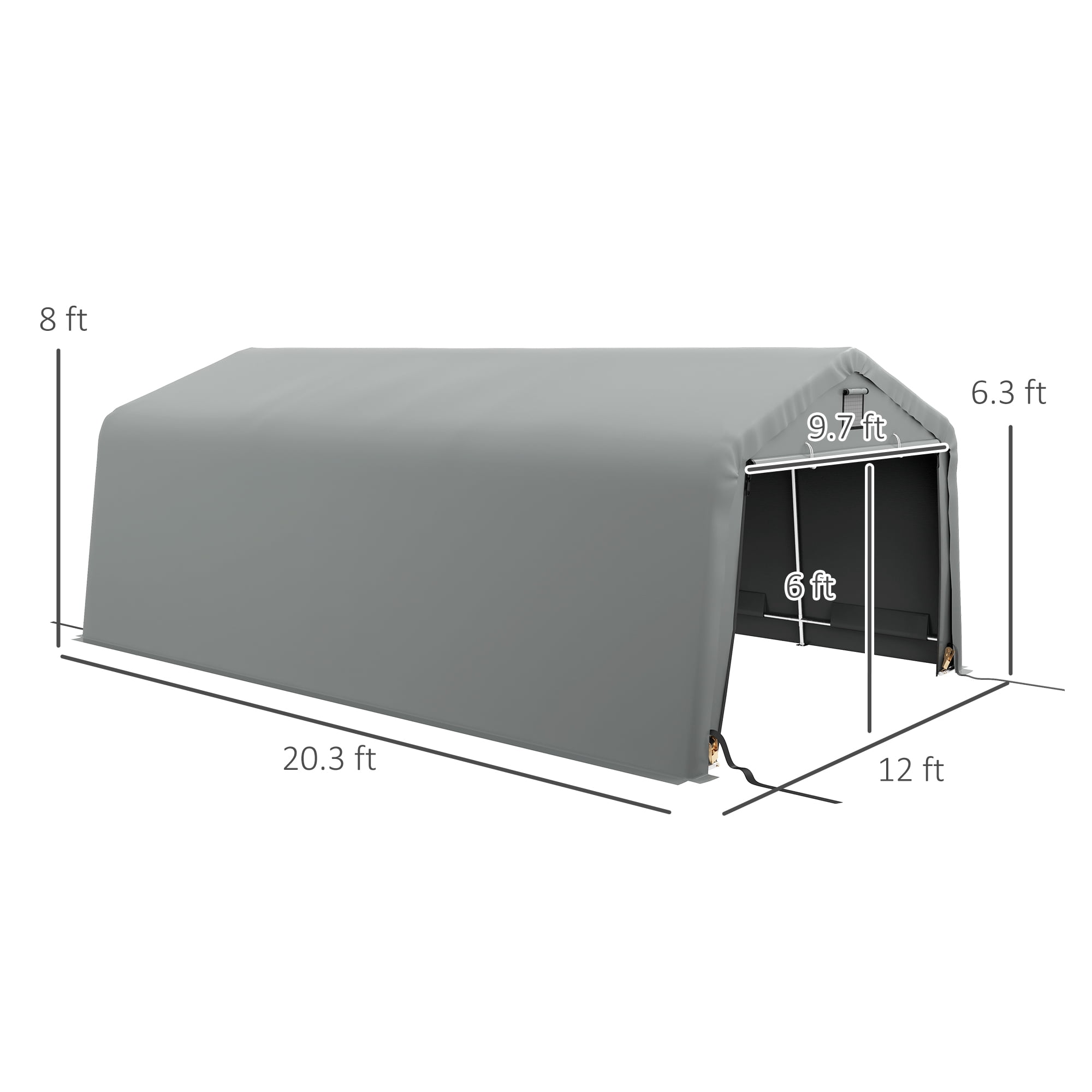 Outsunny Ventilation Windows 143.75 x 243.25 x 95.75 inches Light Gray Carport
