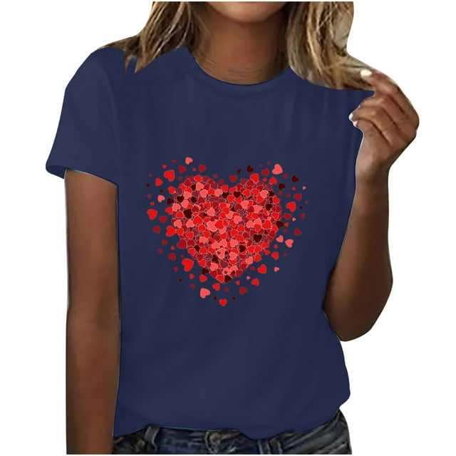 Chemises à Manches Courtes pour Femmes Adulte Mode Manches Courtes Col Rond Saint-Valentin Imprimé Blouse Décontractée T-Shirt Hauts Chemise Femmes Blouses à Manches Courtes Femmes Hauts à Manches Courtes